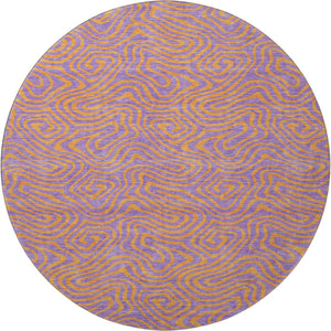 HomeRoots 8' Vibrant Purple and Orange Abstract Round Rug - Washable, UV Protected, Perfect for High-Traffic Areas 680984