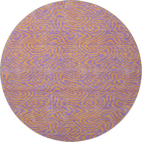 HomeRoots 8' Vibrant Purple and Orange Abstract Round Rug - Washable, UV Protected, Perfect for High-Traffic Areas 680984