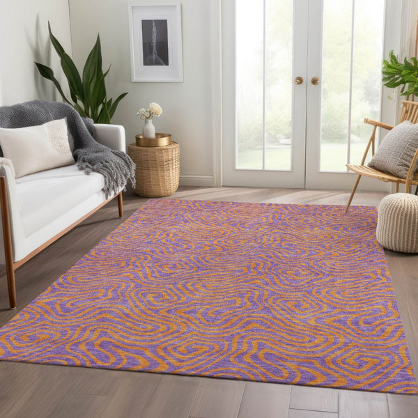 HomeRoots 9' X 12' Vibrant Purple And Orange Abstract Area Rug - Washable, UV-Protected & Stain-Resistant! 680986