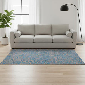 HomeRoots 5' X 8' Teal and Peach Abstract Area Rug - Washable, UV-Protected, Stain-Resistant, Durable Design 680989