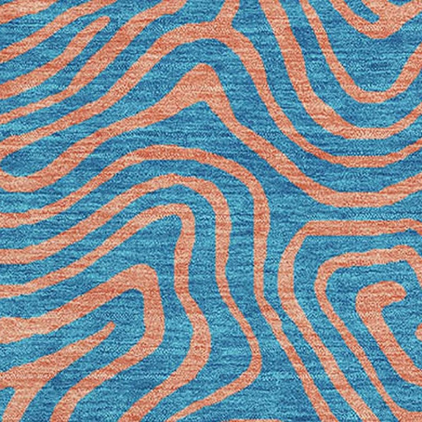 HomeRoots 5' X 8' Teal and Peach Abstract Area Rug - Washable, UV-Protected, Stain-Resistant, Durable Design 680989