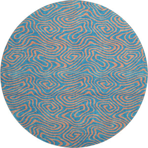 HomeRoots 8' Teal and Peach Abstract Washable Round Rug - Durable, UV-Protected, Perfect for Family Spaces! 680990