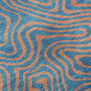 HomeRoots 8' Teal and Peach Abstract Washable Round Rug - Durable, UV-Protected, Perfect for Family Spaces! 680990