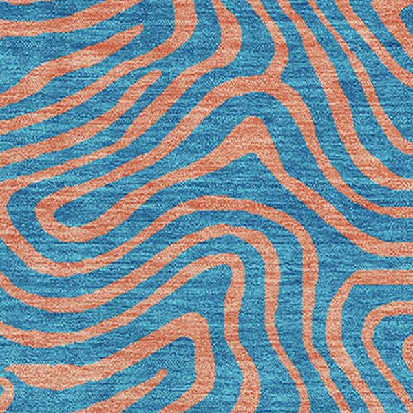 HomeRoots 8' X 10' Teal and Peach Abstract Area Rug - Washable, UV-Protected, Soft, Stain-Resistant Design 680991