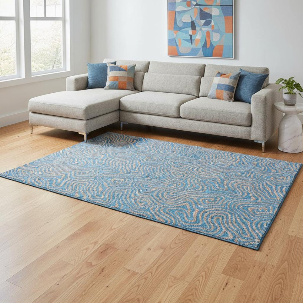 HomeRoots 9' X 12' Teal and Peach Abstract Washable Area Rug - Kid & Pet Friendly, UV Resistant, Durable Design 680992