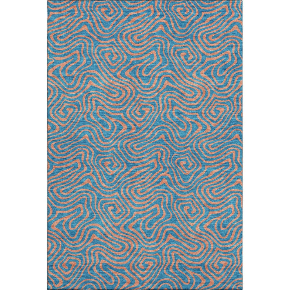 HomeRoots 9' X 12' Teal and Peach Abstract Washable Area Rug - Kid & Pet Friendly, UV Resistant, Durable Design 680992