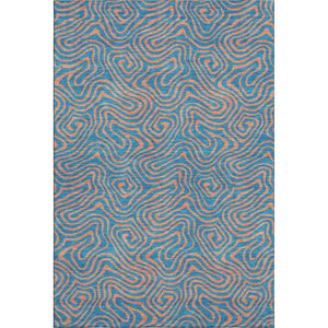 HomeRoots 9' X 12' Teal and Peach Abstract Washable Area Rug - Kid & Pet Friendly, UV Resistant, Durable Design 680992