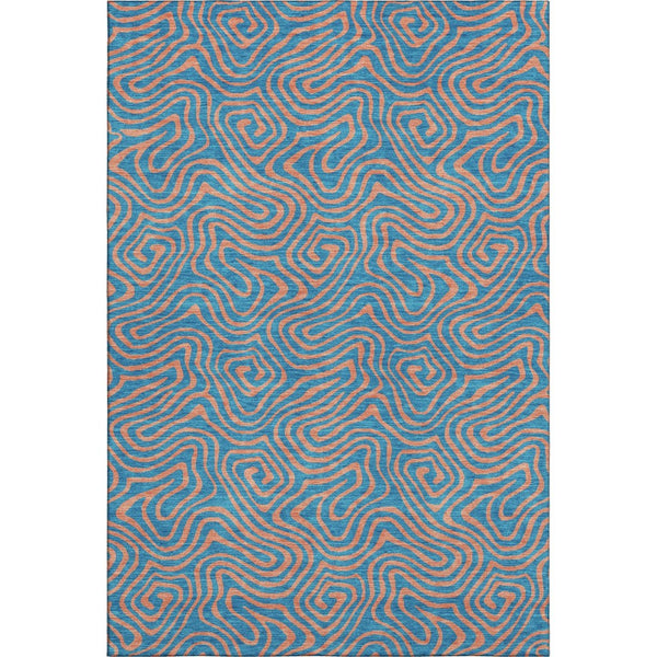 HomeRoots 9' X 12' Teal and Peach Abstract Washable Area Rug - Kid & Pet Friendly, UV Resistant, Durable Design 680992