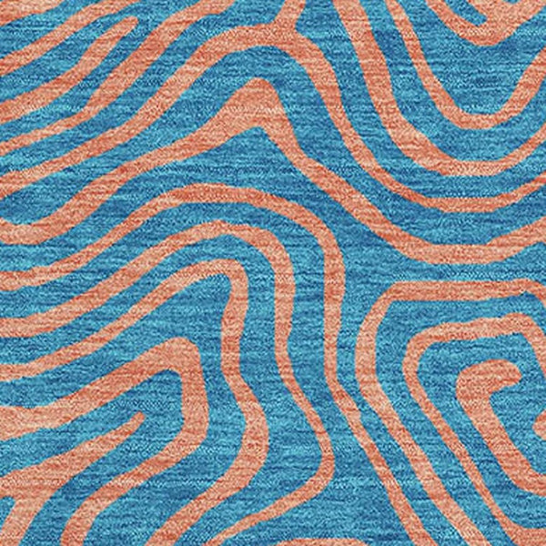 HomeRoots 9' X 12' Teal and Peach Abstract Washable Area Rug - Kid & Pet Friendly, UV Resistant, Durable Design 680992
