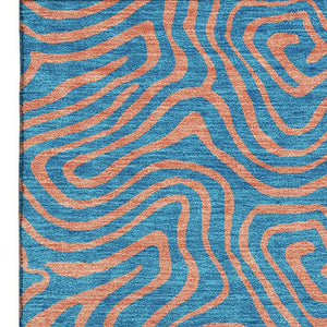 HomeRoots 9' X 12' Teal and Peach Abstract Washable Area Rug - Kid & Pet Friendly, UV Resistant, Durable Design 680992