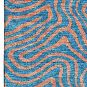 HomeRoots 10' X 14' Teal and Peach Abstract Washable Area Rug – Stylish, UV-Protected & Stain-Resistant Design 680993