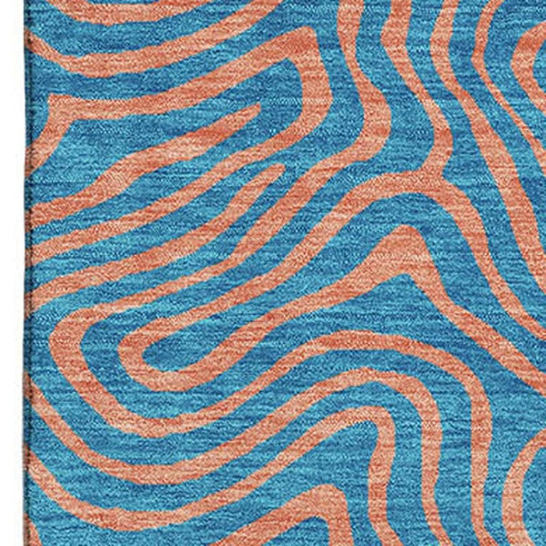 HomeRoots 10' X 14' Teal and Peach Abstract Washable Area Rug – Stylish, UV-Protected & Stain-Resistant Design 680993