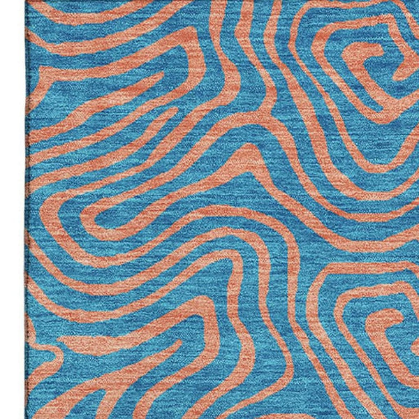 HomeRoots 10' X 14' Teal and Peach Abstract Washable Area Rug – Stylish, UV-Protected & Stain-Resistant Design 680993