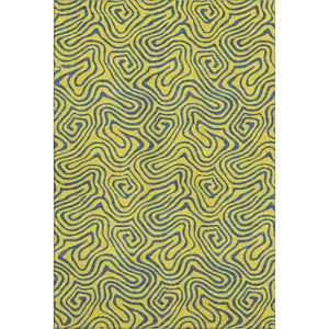 HomeRoots 5' Yellow & Navy Blue Abstract Area Rug - Washable, UV Protected, Durable for Kids & Pets Spaces 680995