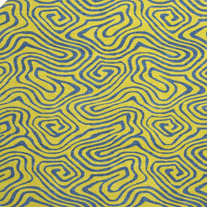 HomeRoots 8' Vibrant Yellow & Navy Blue Abstract Washable Round Rug – Durable, Stain Resistant & UV Protected 680996