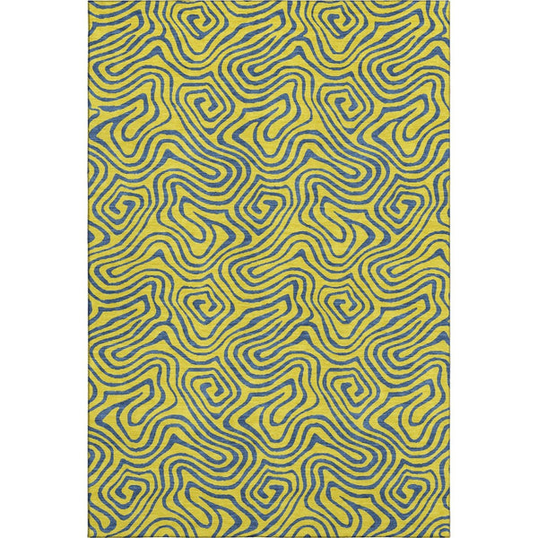 HomeRoots 8' X 10' Abstract Yellow & Navy Blue Area Rug - Washable, UV-Protected, Kid & Pet Friendly Design 680997