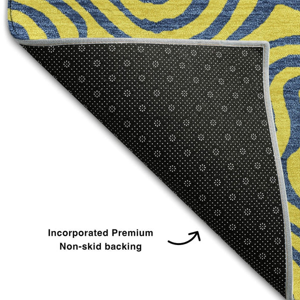 HomeRoots 10' X 14' Yellow & Navy Blue Abstract Washable Area Rug with UV Protection for High-Traffic Spaces 680999
