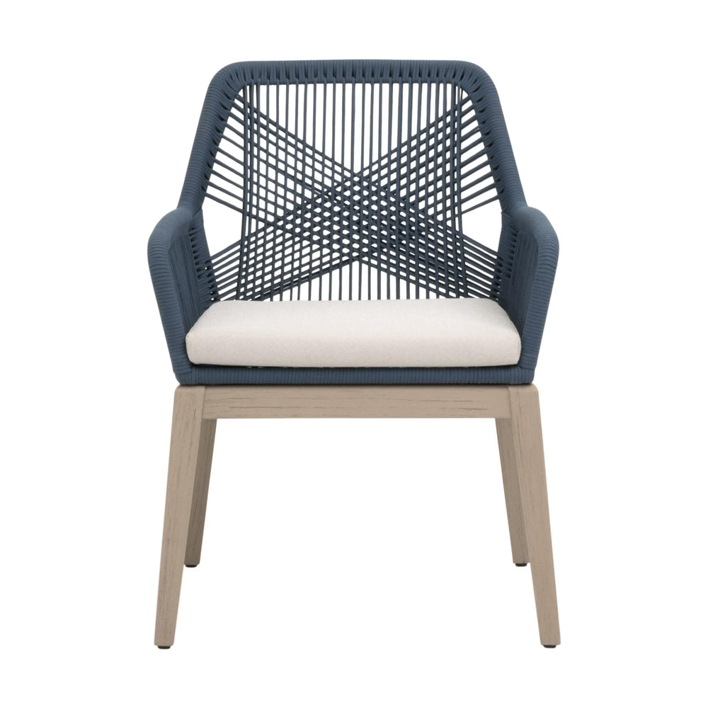 Essentials for Living Loom Outdoor Arm Chairs Set of 2 Rope Weave Aluminum Frame Teak Finish Patio Seating 6809KD.SBLU/STO/W-ET