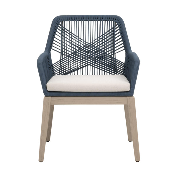 Essentials for Living Loom Outdoor Arm Chairs Set of 2 Rope Weave Aluminum Frame Teak Finish Patio Seating 6809KD.SBLU/STO/W-ET