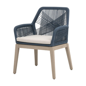 Loom Outdoor Arm Chairs Set of 2 Rope Weave Aluminum Frame Teak Finish Patio Seating