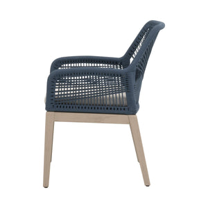 Loom Outdoor Arm Chairs Set of 2 Rope Weave Aluminum Frame Teak Finish Patio Seating