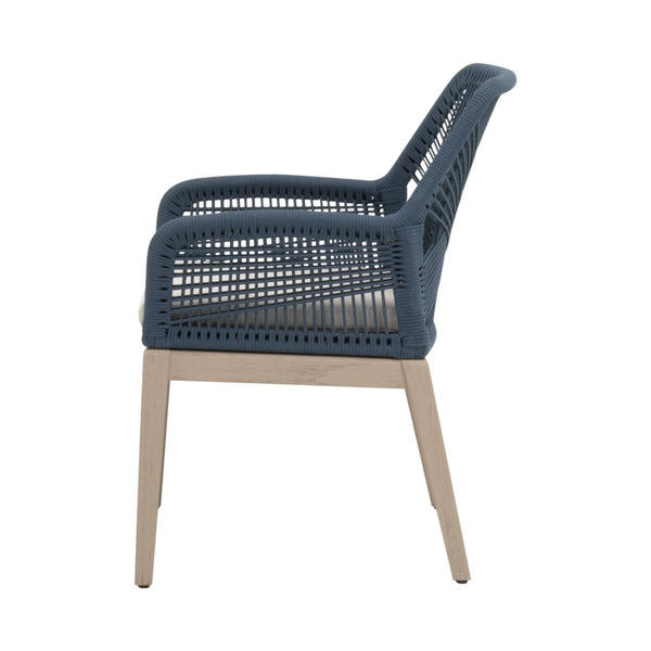 Loom Outdoor Arm Chairs Set of 2 Rope Weave Aluminum Frame Teak Finish Patio Seating