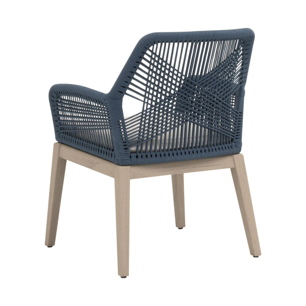 Loom Outdoor Arm Chairs Set of 2 Rope Weave Aluminum Frame Teak Finish Patio Seating