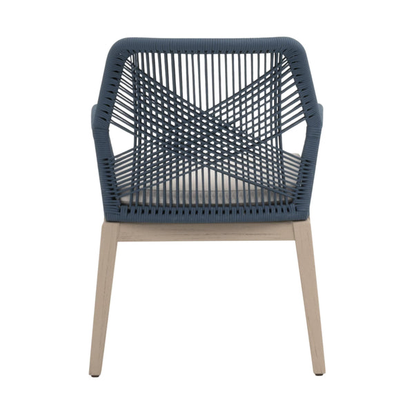 Loom Outdoor Arm Chairs Set of 2 Rope Weave Aluminum Frame Teak Finish Patio Seating