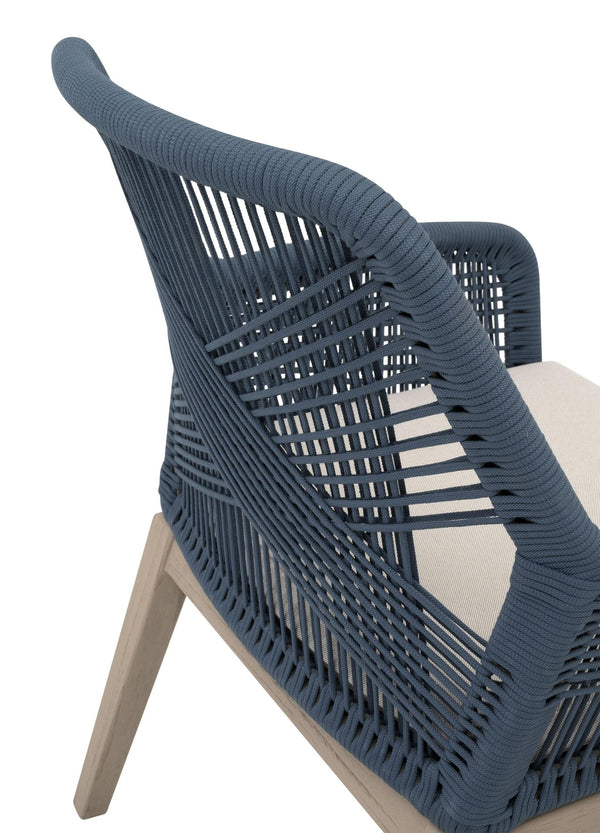 Loom Outdoor Arm Chairs Set of 2 Rope Weave Aluminum Frame Teak Finish Patio Seating