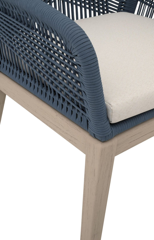 Loom Outdoor Arm Chairs Set of 2 Rope Weave Aluminum Frame Teak Finish Patio Seating