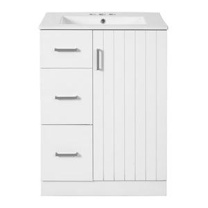 English Elm 24" Modern Bathroom Vanity with Under-Mount Sink, Vertical Stripe Design, 2 Drawers & Soft-Close Cabinet White N710P288936K