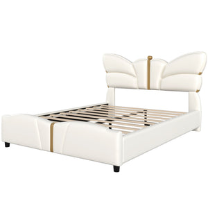 English Elm Christopher Knight Home® - Queen Plush Leather Upholstered Bed Frame with Wingback Headboard, Wavy Footboard, Quiet Support Beige 82 L x 10 W x 3.25 H N761S0000019W
