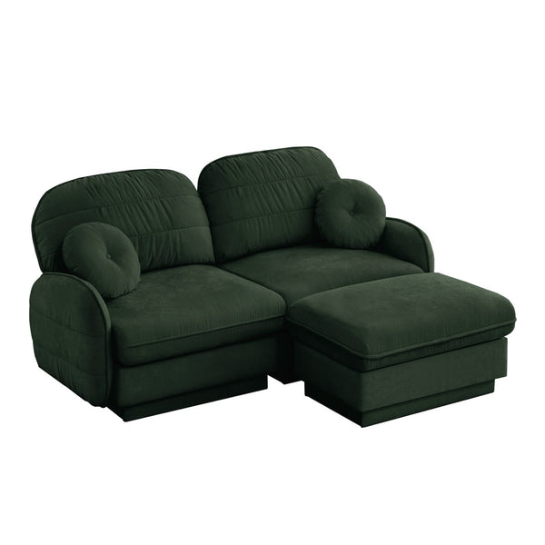 English Elm Chenille Cloud Modular Loveseat with Deep Foam Cushions Quilted Back and Ottoman Green W714S01766