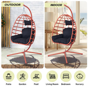 English Elm Egg Hanging Chair with Stand Pe Rattan Swing Seat Washable Cushion Patio Bedroom T5880P497443