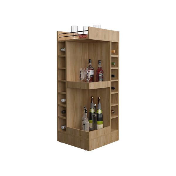English Elm Lyman 46" Tall Corner Bar Cabinet with 14 Bottle Cubbies, Two Shelves, Space-Saving Stylish Storage Oak 32.2 L x 59 W x 12 H B200P253732