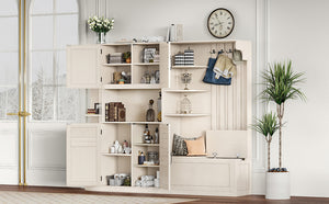 English Elm Multifunctional Hall Cabinet & Tree: Versatile 2-In-1 Storage Solution With Hooks For Entryway Style W1580S00185