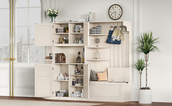 English Elm Multifunctional Hall Cabinet & Tree: Versatile 2-In-1 Storage Solution With Hooks For Entryway Style W1580S00185