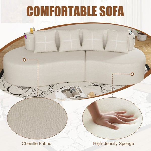 English Elm Modern Half Moon Chenille Sectional Three Seat Curved Sofa for Living Room or Apartment Beige W395P435337