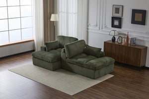 English Elm Double Corduroy Chaise Lounge Sofa Bed - Oversized Modular Sleeper, Deep Seat Comfort & Support Green W3723S00007