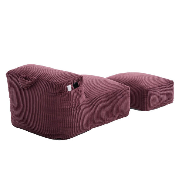 English Elm Big Corduroy Lounger Bean Bag with Ottoman Memory Foam Fill for Living Room Wine Red W395P435354