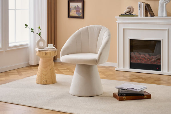 English Elm 068-chenille Swivel Accent Armchair Sculptural Curved Back Upholstered Living Room Seat Beige W527P438692