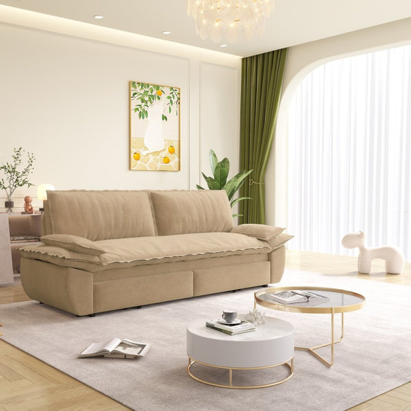 English Elm 73.2" Queen Sleeper Sofa Convertible Corduroy Loveseat for Guest Room or Living Space Camel W1885S00335