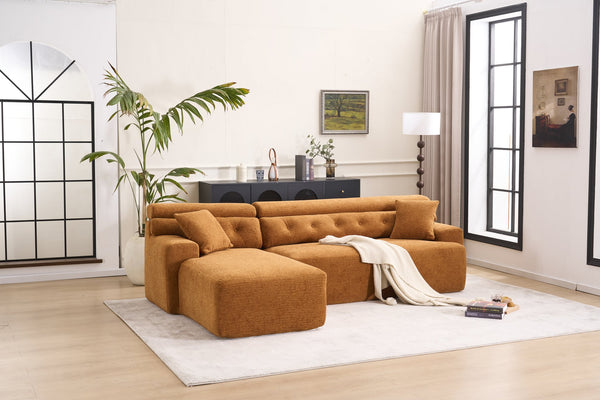 English Elm LY-029B Modern Convertible Chaise Sectional Sofa — Orange 3-Seater Modular L-Sofa, Plush Foam Comfort W2231S00026