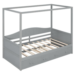 English Elm Twin Canopy Daybed with Pull Out Trundle Pinewood Frame for Kids or Guest Rooms N708P373423E
