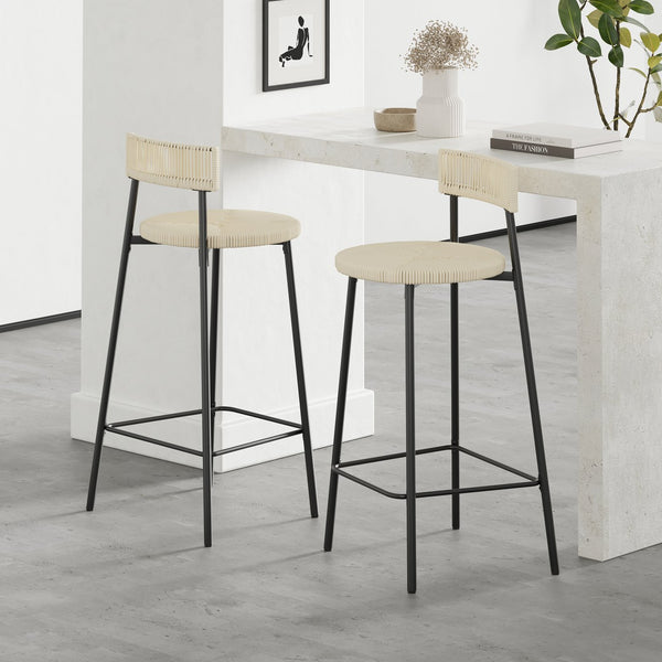 English Elm Counter Stools Set Of 2 - Chic Handwoven Paper Rope Bar Stools For Modern Boho Kitchen & Dining Spaces W1757P271584