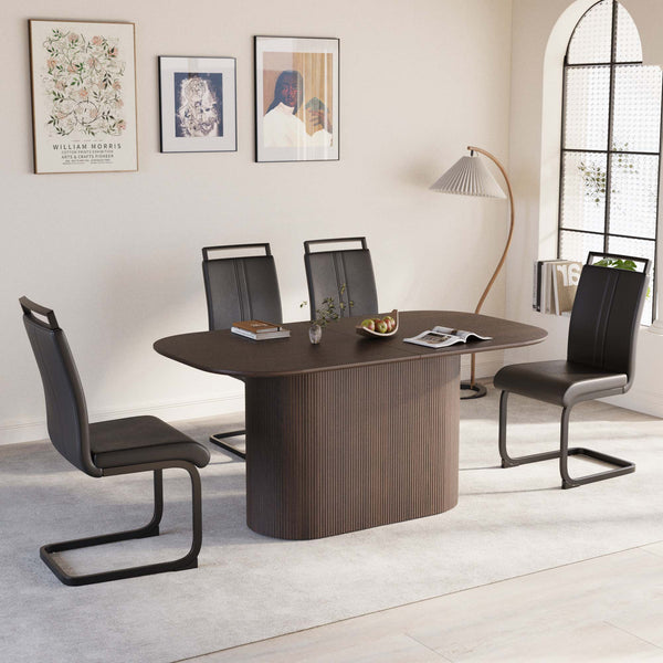 English Elm 63" Modern Industrial Brown Mdf Dining Table & 4 Pu Armless Chairs Set With Black Metal Legs W2189S00663