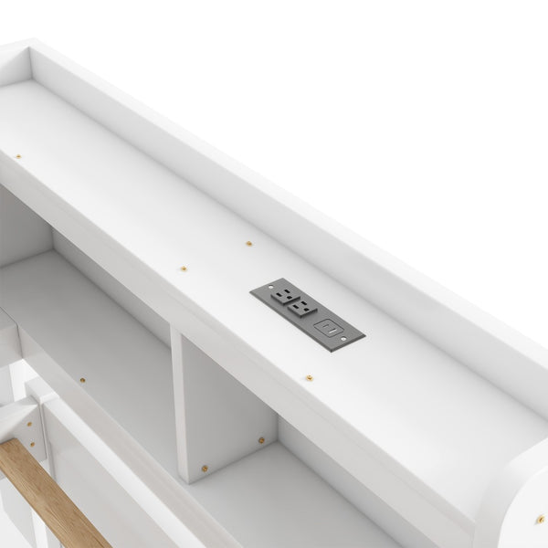 English Elm Twin L-Shaped Bookcase Bed With Usb Charging, Two Drawers & Modern White Finish For Smart Storage W504S00244-GIGA