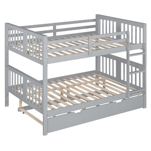 English Elm Full Over Bunk Bed with Twin Trundle Solid Pine Frame Gray Convertible LT100204AAE-1