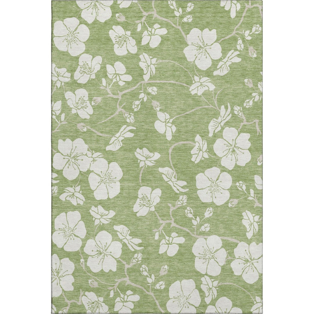 HomeRoots 5' X 8' Artichoke Green Floral Area Rug - Stylish, Washable, UV Protected & Pet-Friendly Design 681001