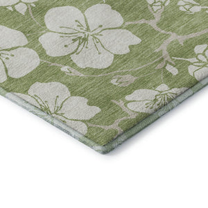 HomeRoots 8' Artichoke Green & Ivory Floral Washable Round Rug - UV Protected, Stain-Resistant & Stylish Design 681002